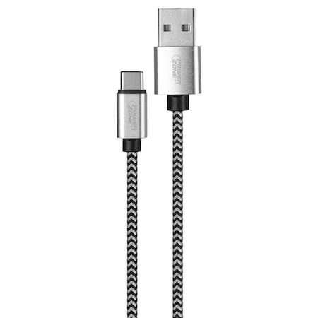 Charging Cable, Braided Cable  Aluminum, Black  White Braided Cable, 6 Ft L